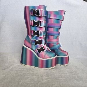 YRU Size 8 Multicolor Dune Techno Platform Rave Boots